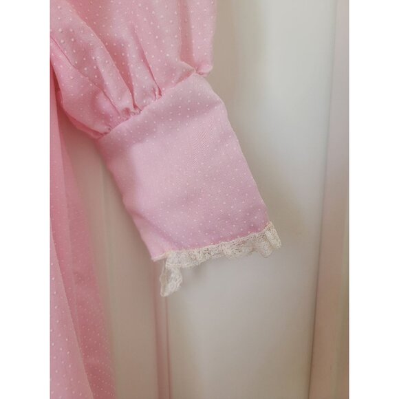 Vintage Pink Prairie Long Sleeve Dress w/ Lace Trim & Ruffle Details Women's M - Picture 8 of 9